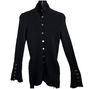 TRINA TURK 100% wool sweater black‎ long Flared sleeve Button up Sz S